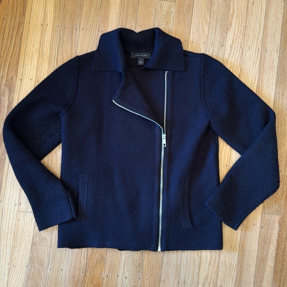 Ann Taylor Moto Sweater - Zip-up, off center zipper - Black